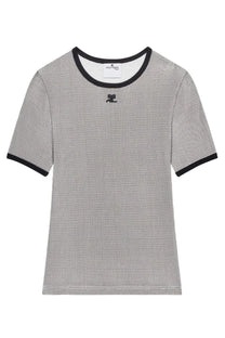 Courrèges women’s signature contrast shirt black black and white houndstooth short-sleeve t-shirt with ribbed trim and logo