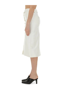Courrèges white leather midi skirt with front zipper and side slit for stylish womens wear