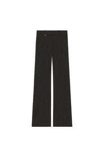 Courrèges women’s tailored black pleated wide-leg trousers with subtle vertical stripe pattern