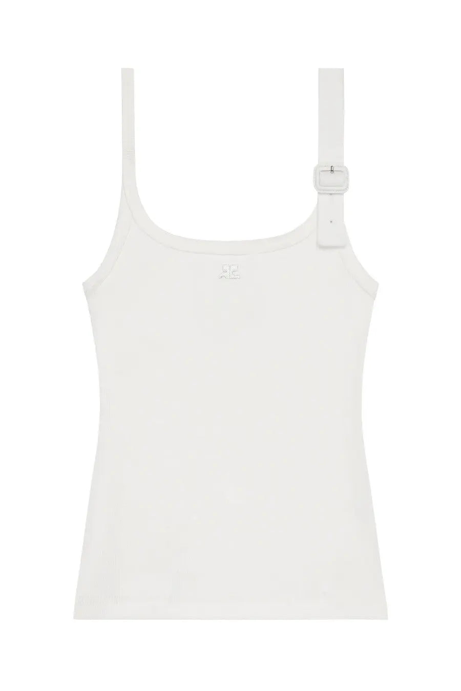 Courrèges women’s white tank top with adjustable strap buckle and subtle logo embroidery in cotton fabric