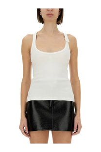 Courrèges women’s white ribbed knit tank top with thin straps and square neckline in soft cotton blend
