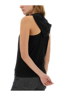 Courrèges women’s black sleeveless top with draped hood and soft flowing fabric