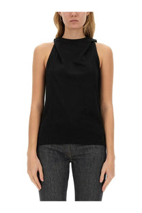 Courrèges women’s black sleeveless top with draped neckline made from lightweight fabric for stylish wear