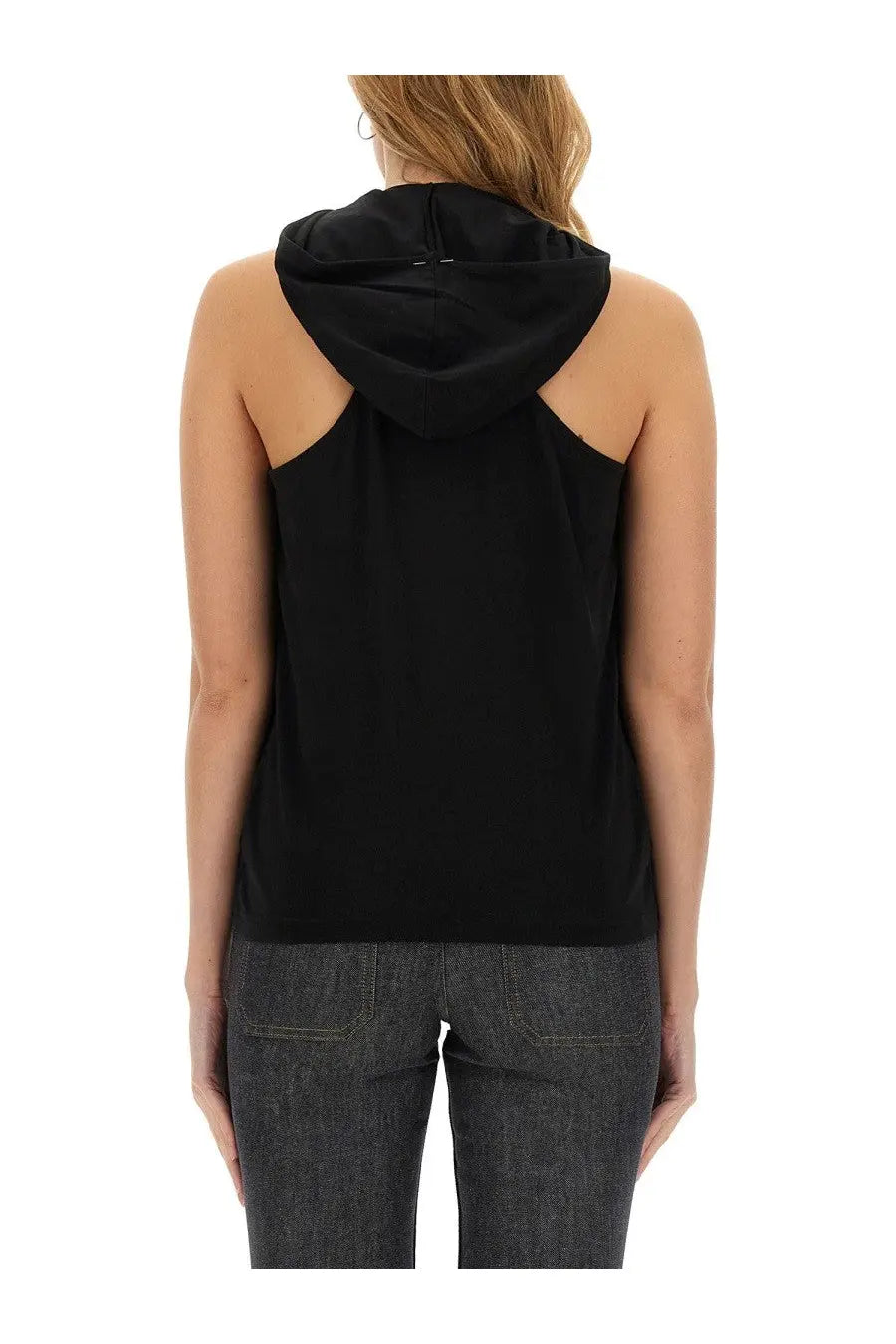 Black sleeveless hoodie top by courrèges with cut-out shoulder details ideal for casual wear