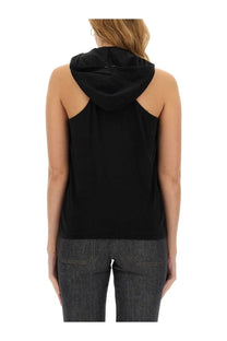 Black sleeveless hoodie top by courrèges with cut-out shoulder details ideal for casual wear