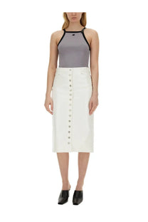 White button-front midi skirt with front buttons in a casual style for courrèges women’s grey tops collection