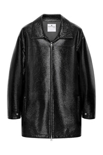 Courrèges women’s vinyl black faux leather jacket with matte finish classic collar and front zipper closure