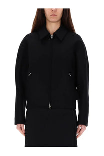 Courrèges women’s black wool bomber jacket with classic collar and silver-toned zipper detailing
