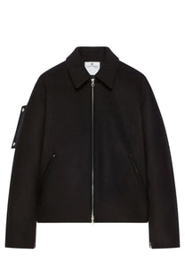 Courrèges women’s wool bomber jacket black with sleek minimalist design and subtle silver zipper accents