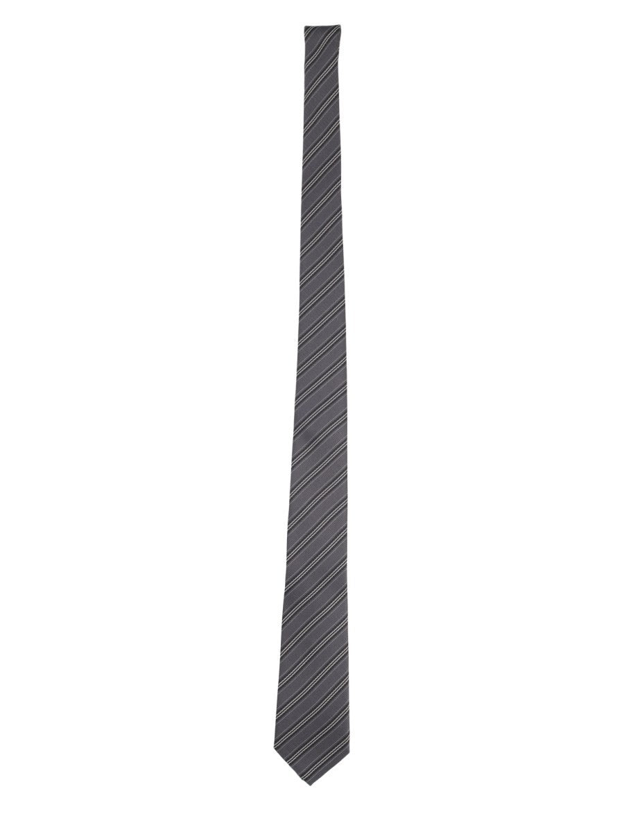 Saint Laurent Men's Cravatta Righe in Jacquard Di Seta Grey