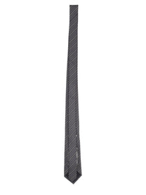 Saint Laurent Men's Cravatta Righe in Jacquard Di Seta Grey