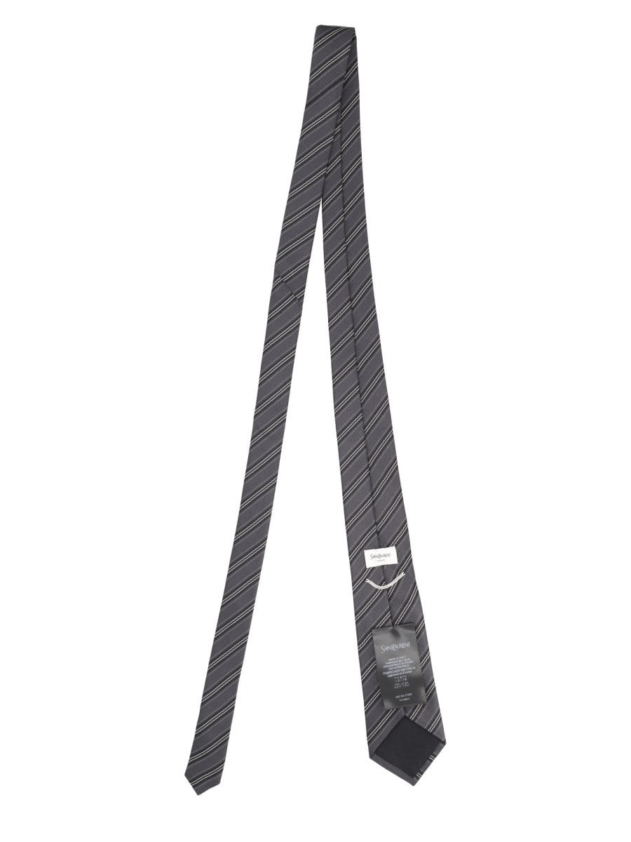 Saint Laurent Men's Cravatta Righe in Jacquard Di Seta Grey