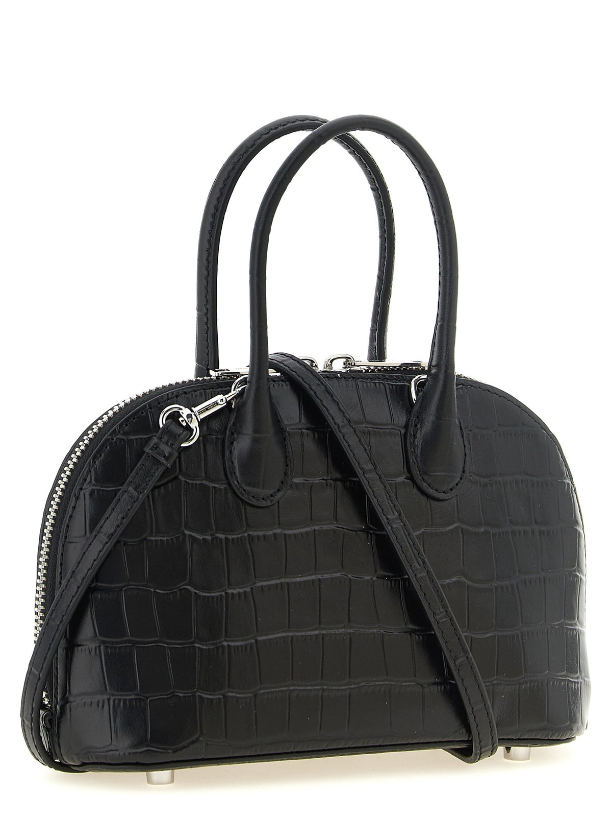 self-portrait Croc Leather Mini Toast Handbag Black