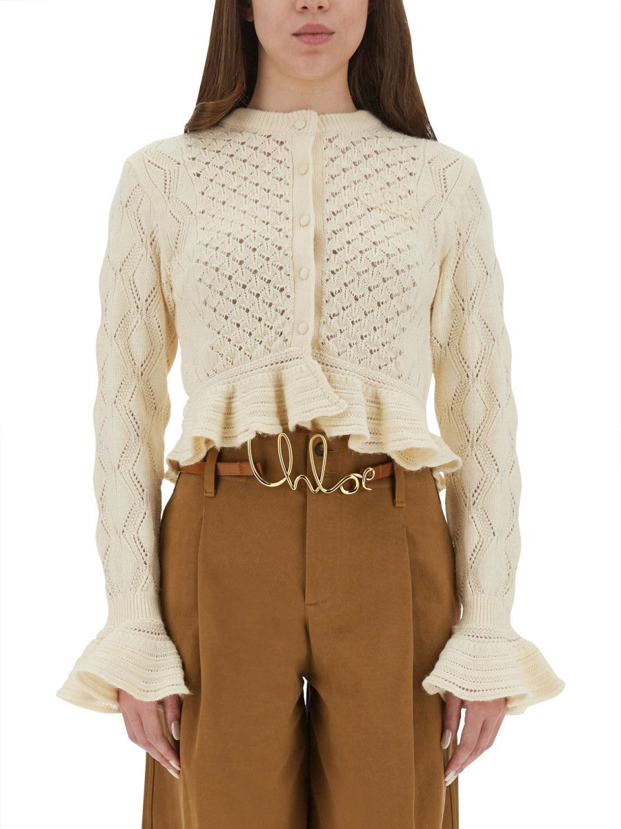 Chloé Women's Crochet Knit Cardigan White