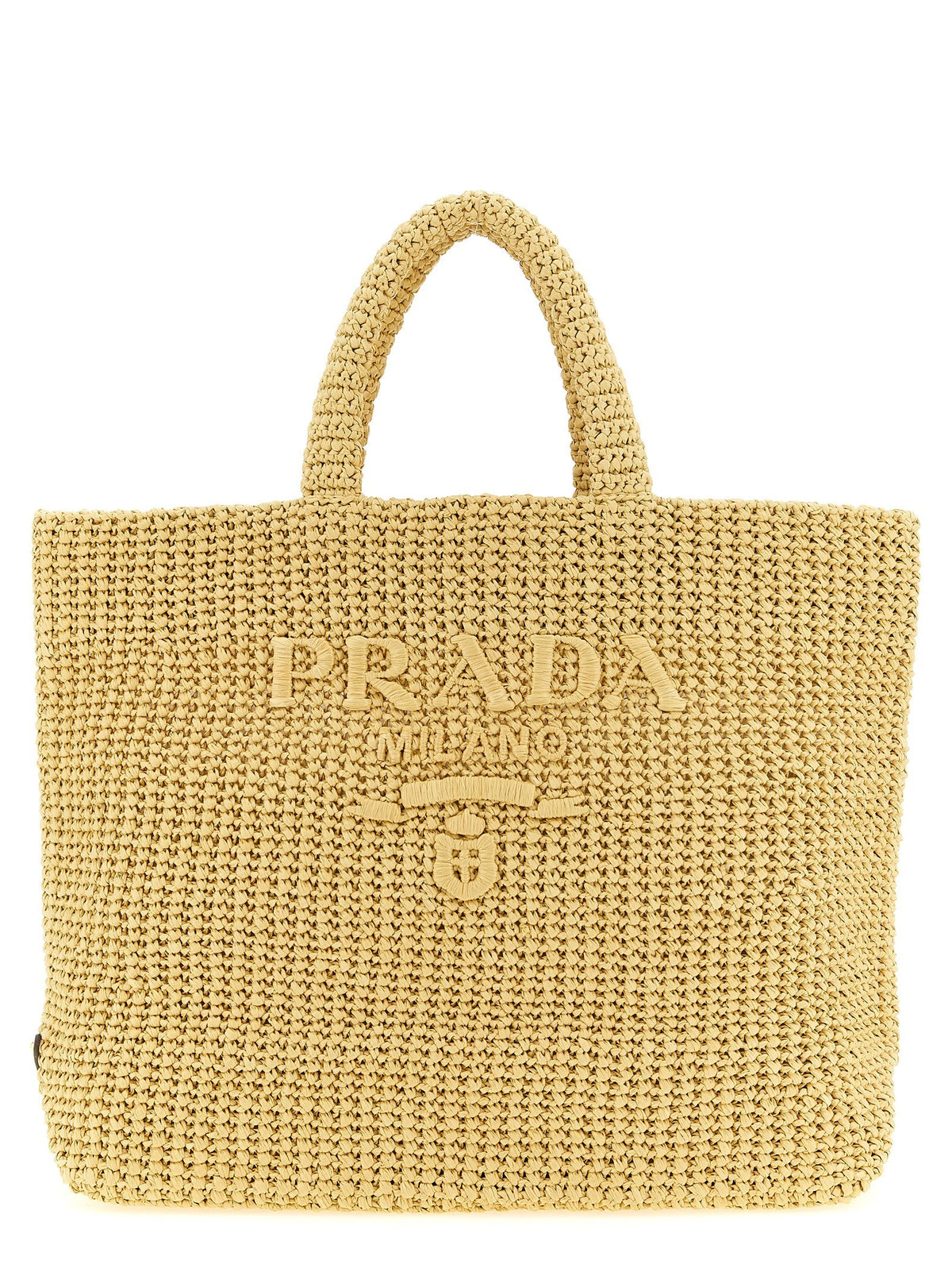 PRADA Crochet Raffia Shopping Bag Beige