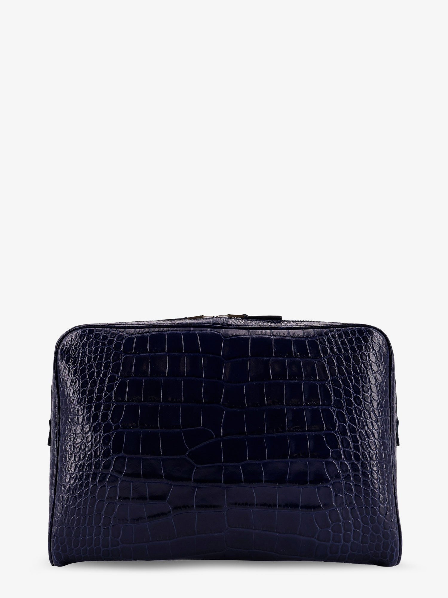 Tom Ford Men's Croco Print Leather Laptop Pouch Blue