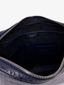 Tom Ford Men's Croco Print Leather Laptop Pouch Blue