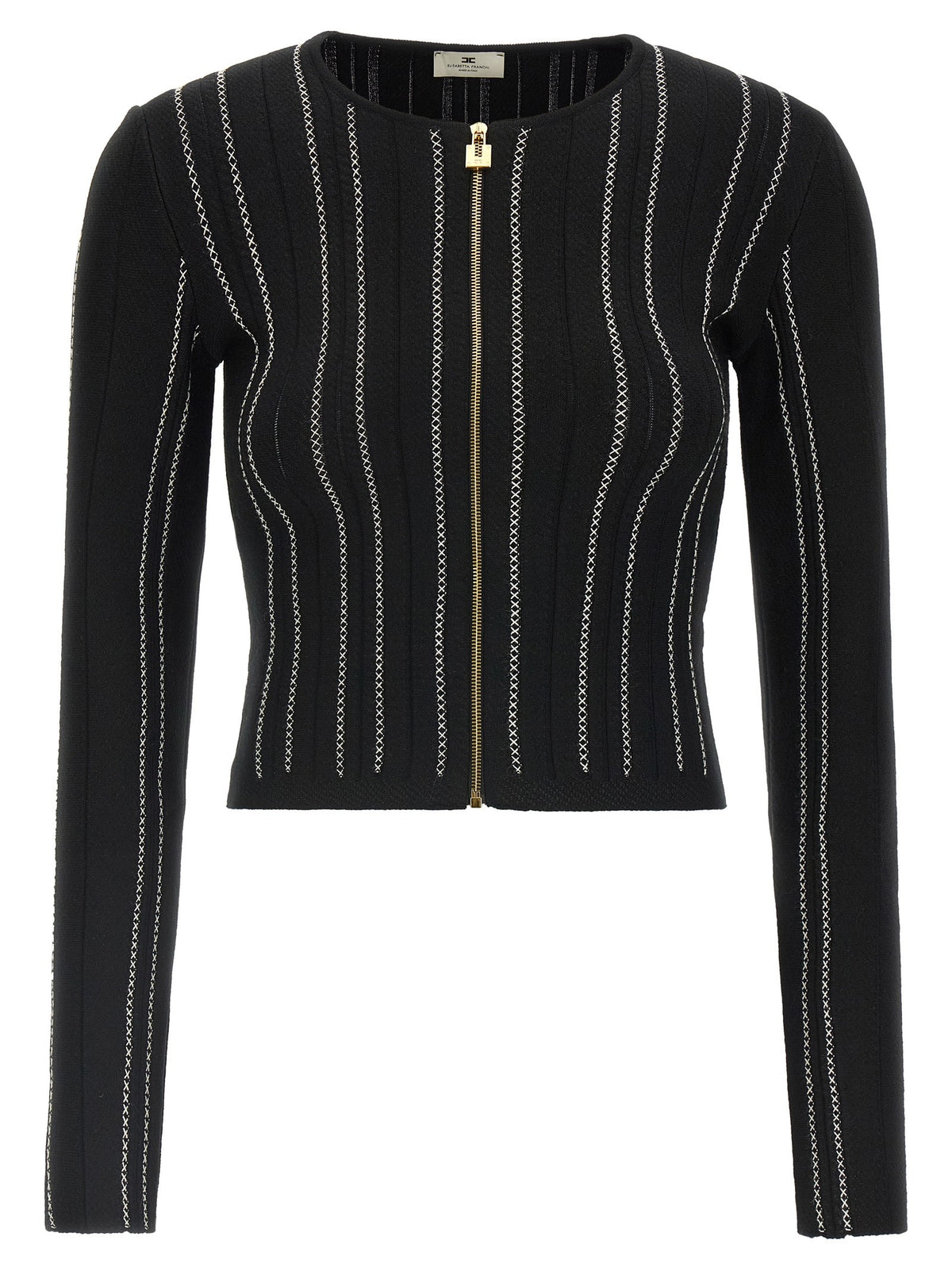 Elisabetta Franchi Cropped Knit Cardigan Black