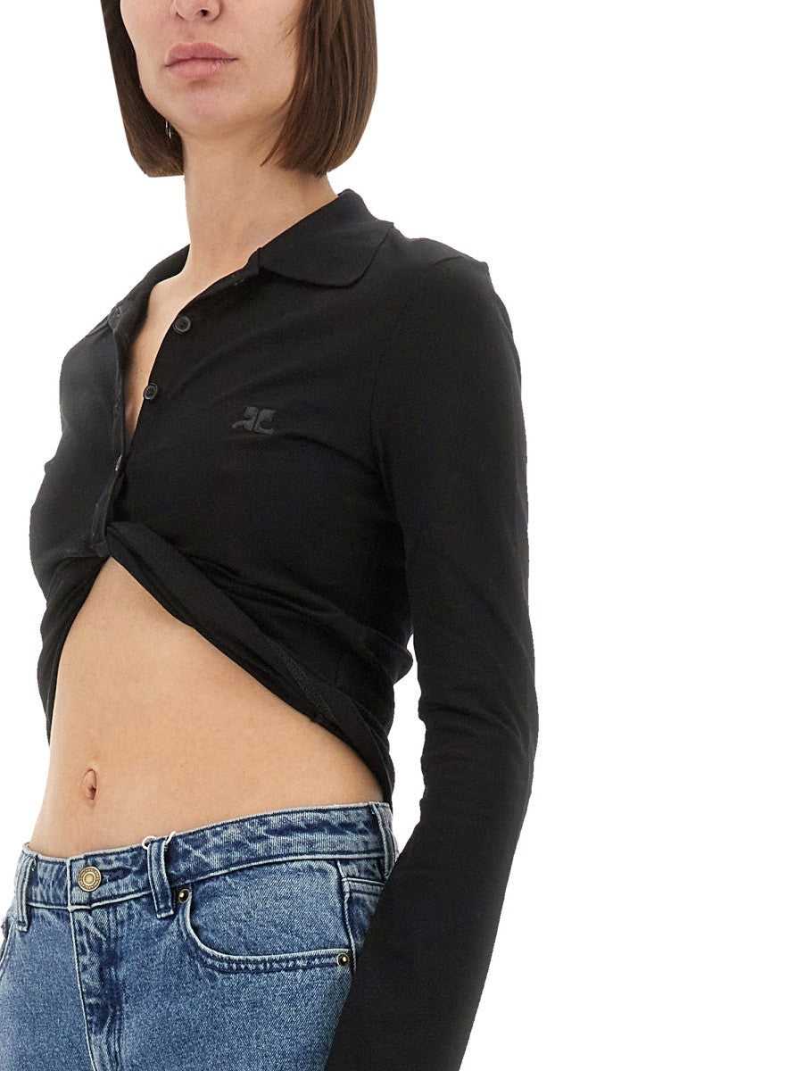 courrèges Women's Cropped Polo Shirt Twist Black