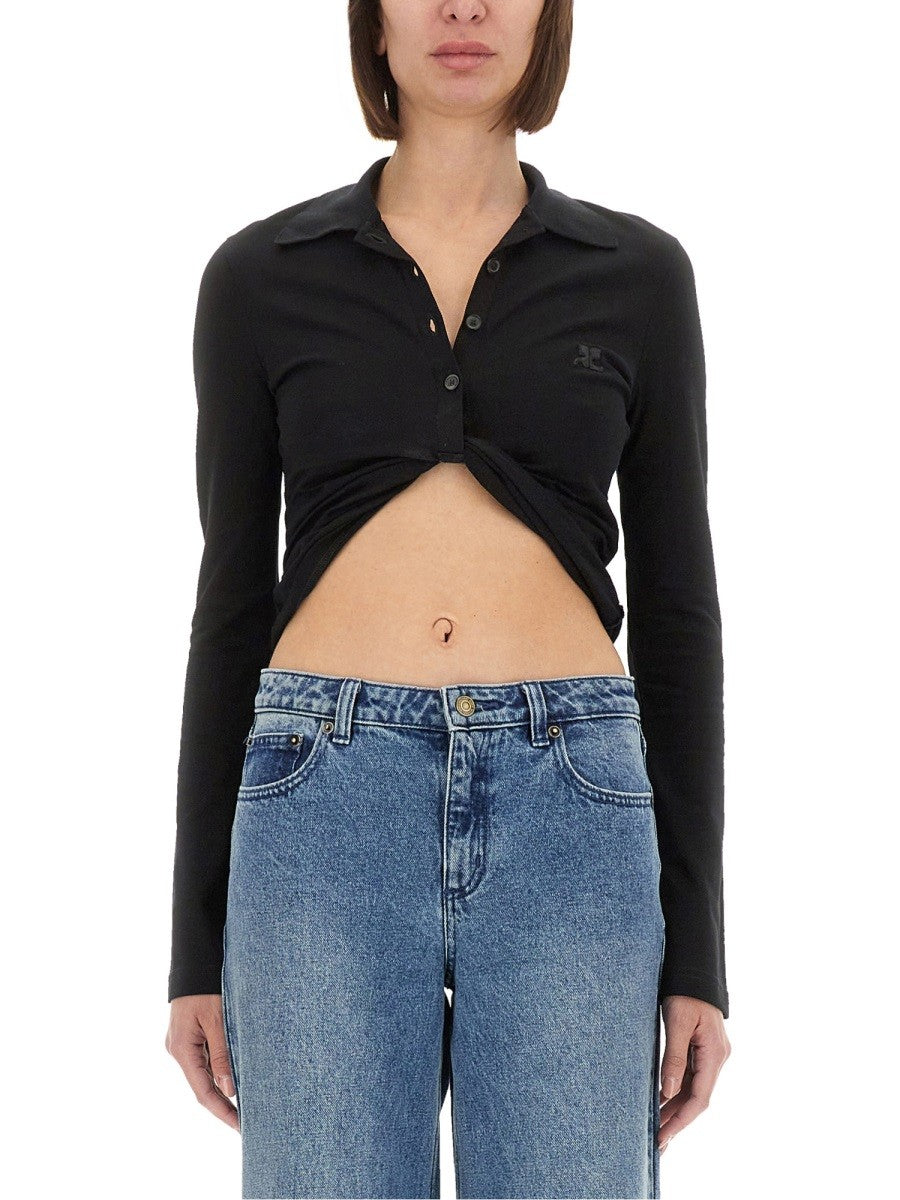 courrèges Women's Cropped Polo Shirt Twist Black