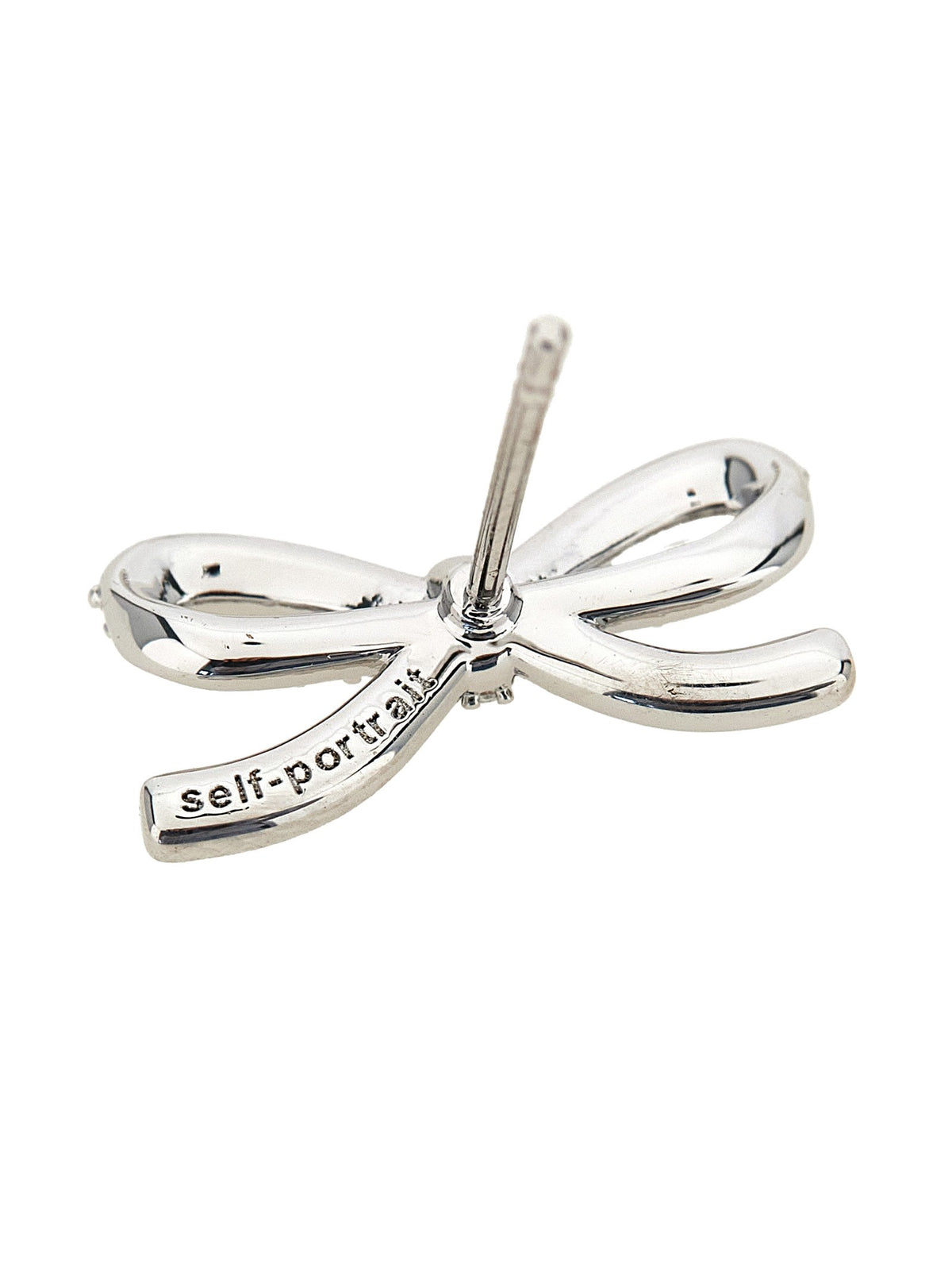 self-portrait Crystal Bow Pearl Back Earrings Silver
