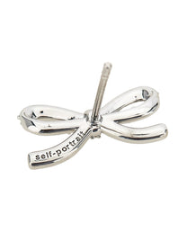 self-portrait Crystal Bow Pearl Back Earrings Silver