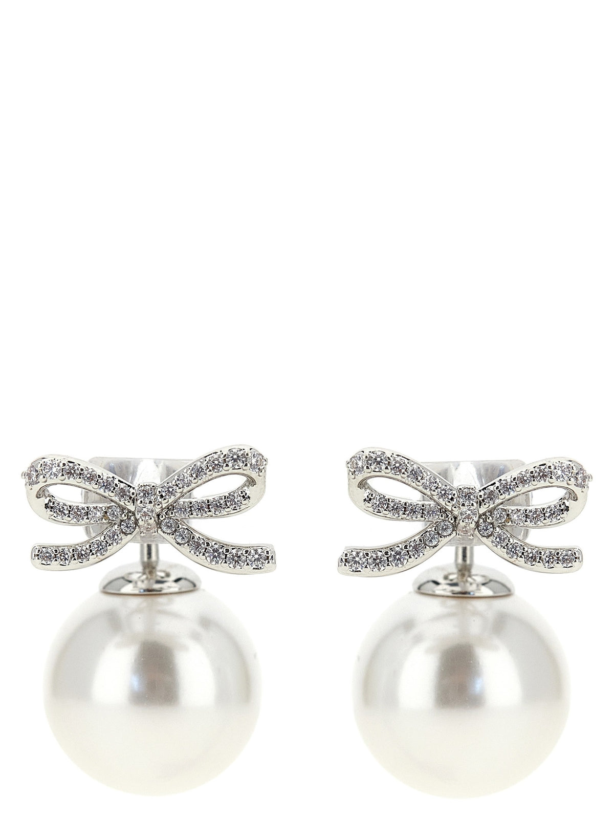 self-portrait Crystal Bow Pearl Back Earrings Silver