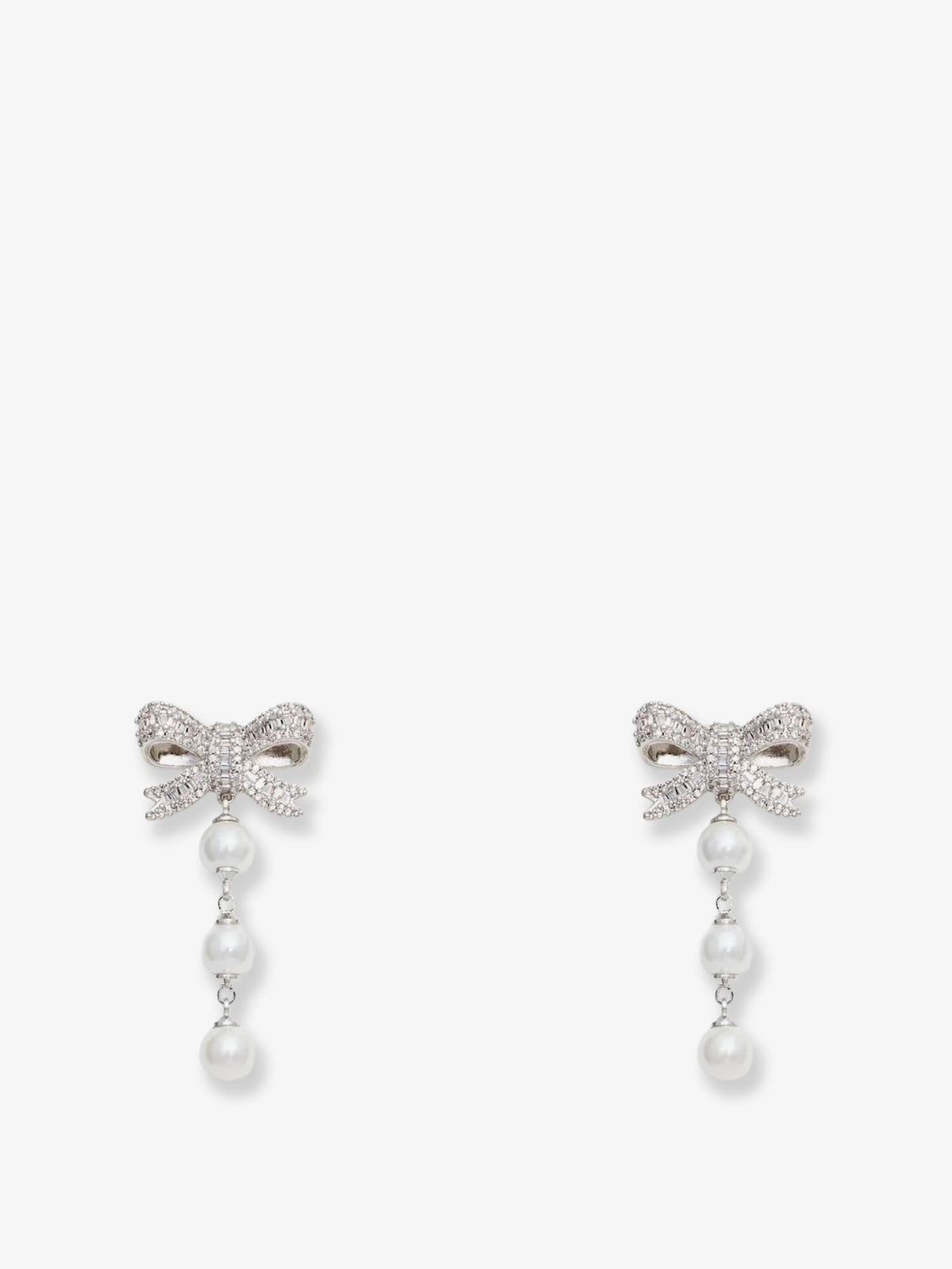 self-portrait Women's Crystal Bow Pearl Droplet Earrings Silver