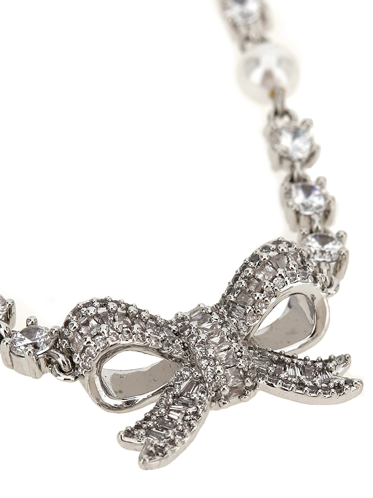 self-portrait Crystal Pearl Bow Necklace Silver