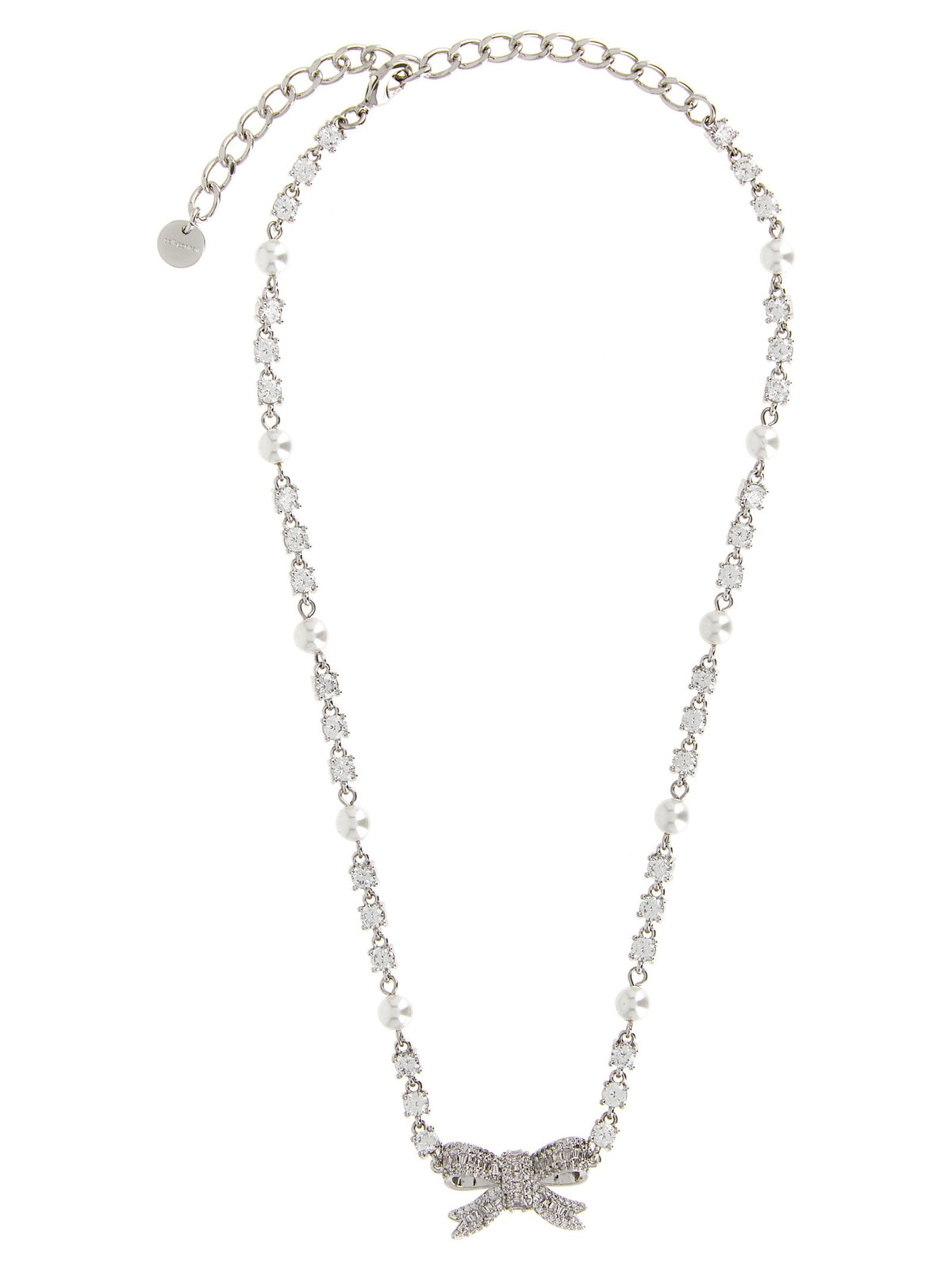 self-portrait Crystal Pearl Bow Necklace Silver