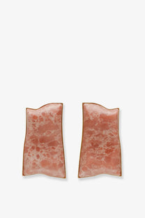 Pair of blush pink marbled stone resin earrings with gold toned edges by Cult Gaia women’s Alaya collection