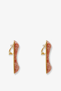 Pair of Cult Gaia women’s alaya coral-hued marbled resin earrings with gold-tone metal frames and clip backs