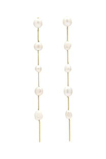 Cult gaia women’s atum earrings featuring delicate gold chains with five lustrous irregular white pearls cascade
