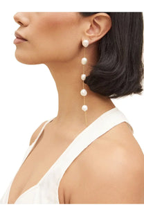Cult gaia women’s atum earrings white with long gold chain and five delicate white pearl drops