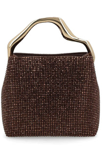 Cult Gaia women’s bag solene mini brown featuring a brown crystal-embellished body with a metallic gold handle