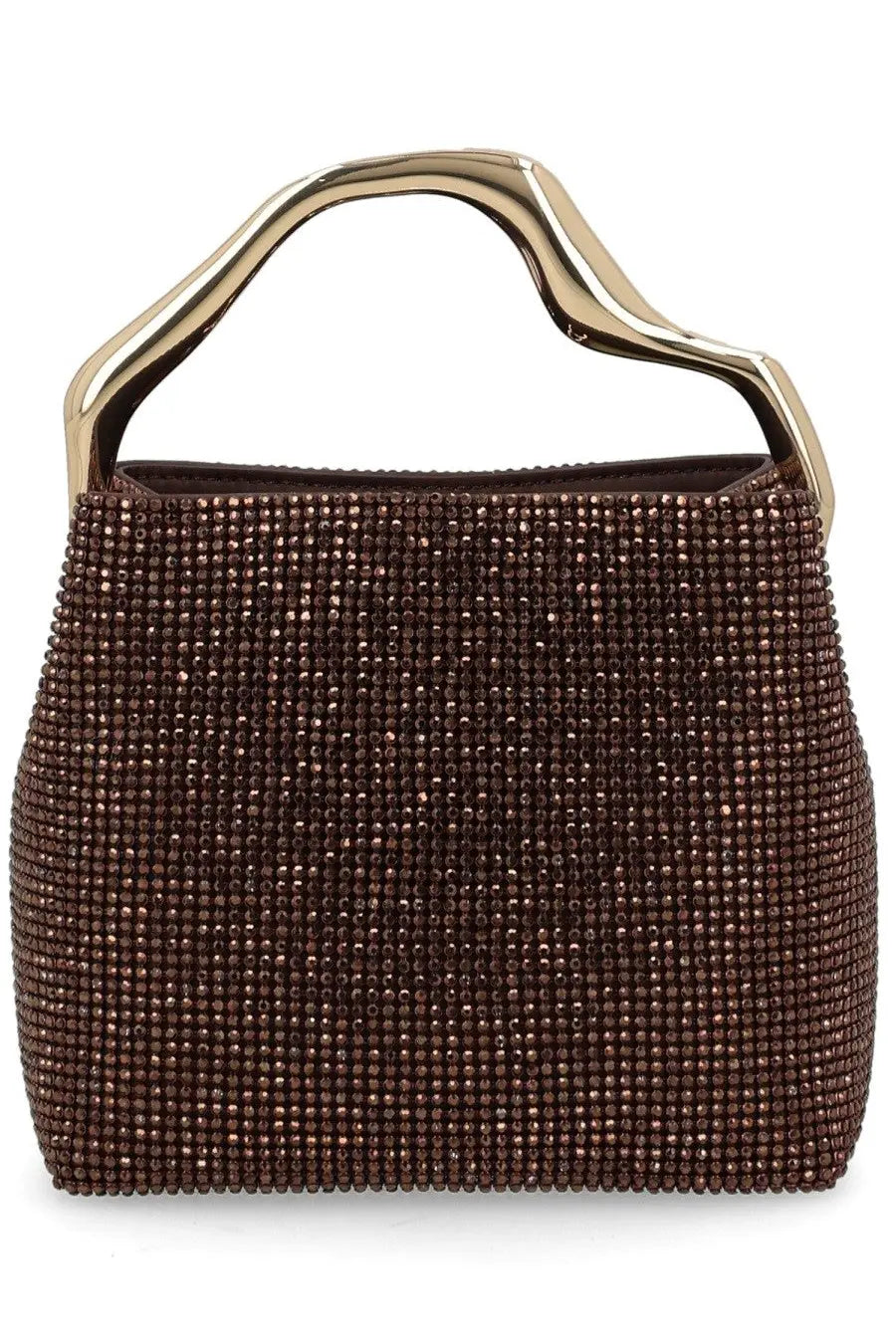 Cult Gaia women’s Solene Mini bag in brown with crystal embellishments and a metallic gold handle