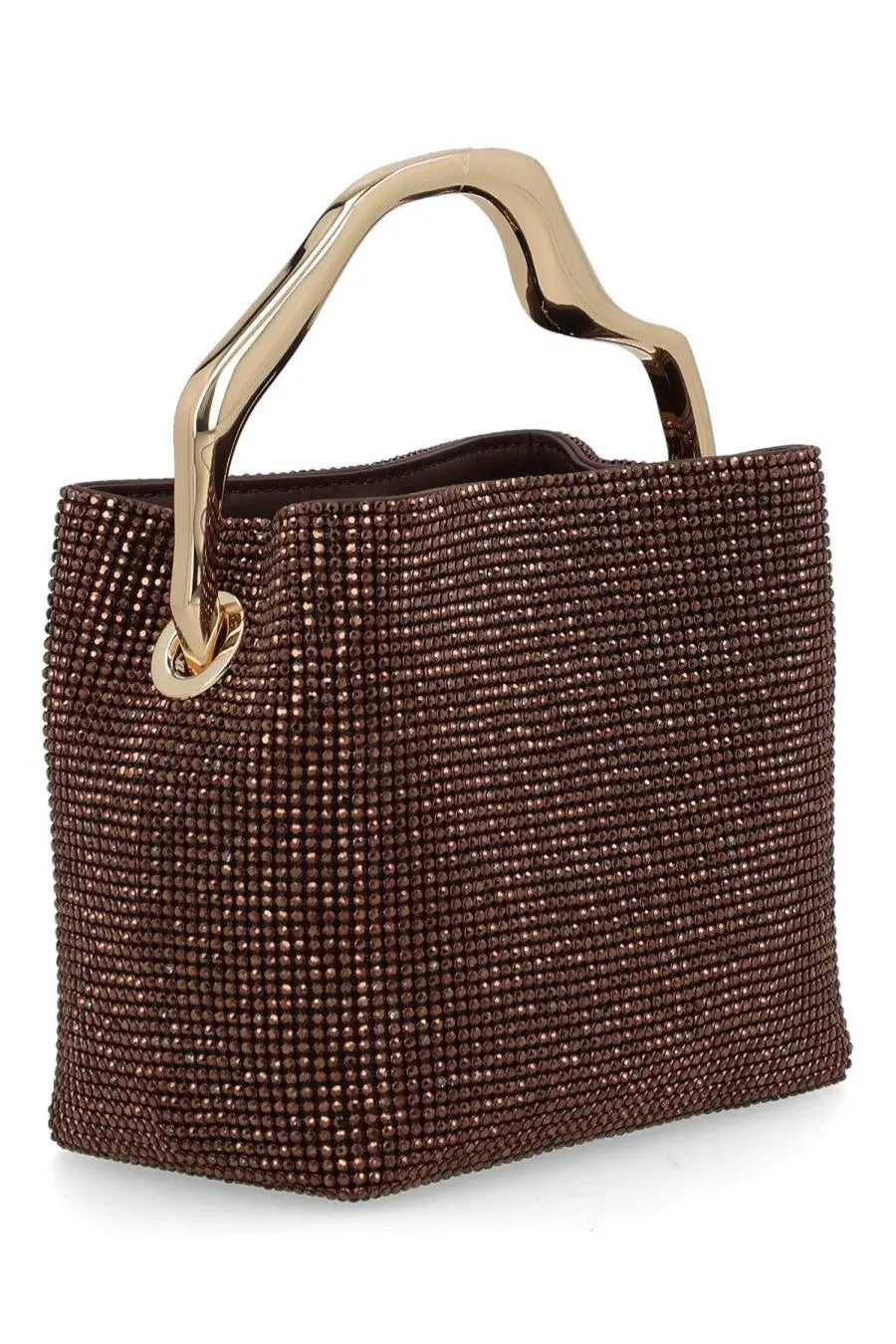 Brown crystal-embellished cult gaia solene mini handbag with sleek gold-tone handle for women