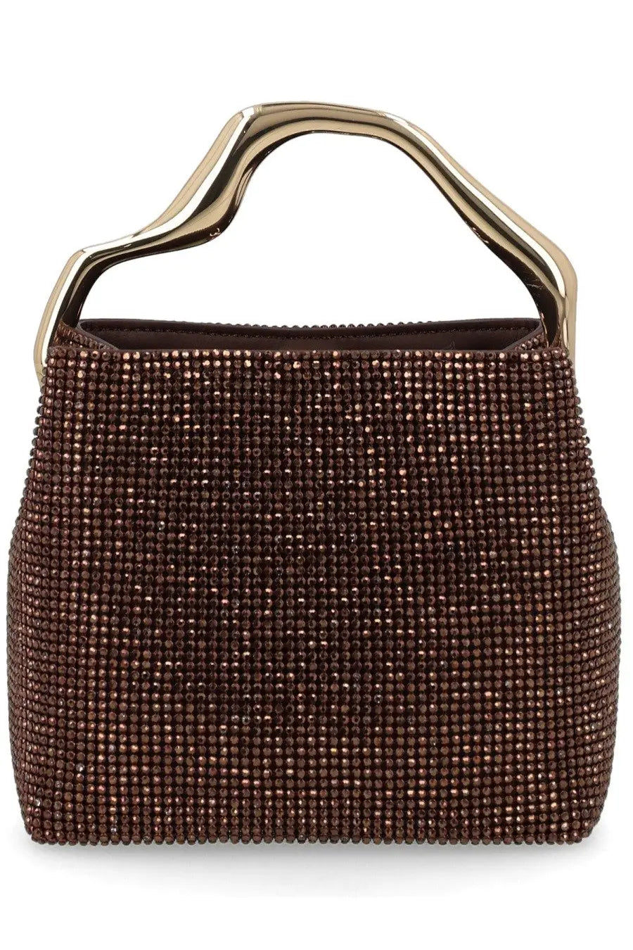 Cult gaia women’s solene mini bag in brown with shimmering crystal encrustation and sleek gold toned handle