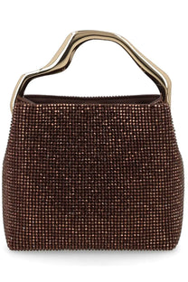 Cult gaia women’s solene mini bag in brown with shimmering crystal encrustation and sleek gold toned handle