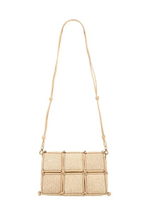Beige woven straw crossbody bag with grid pattern and adjustable strap from cult gaia womens borsa gaia puff beige