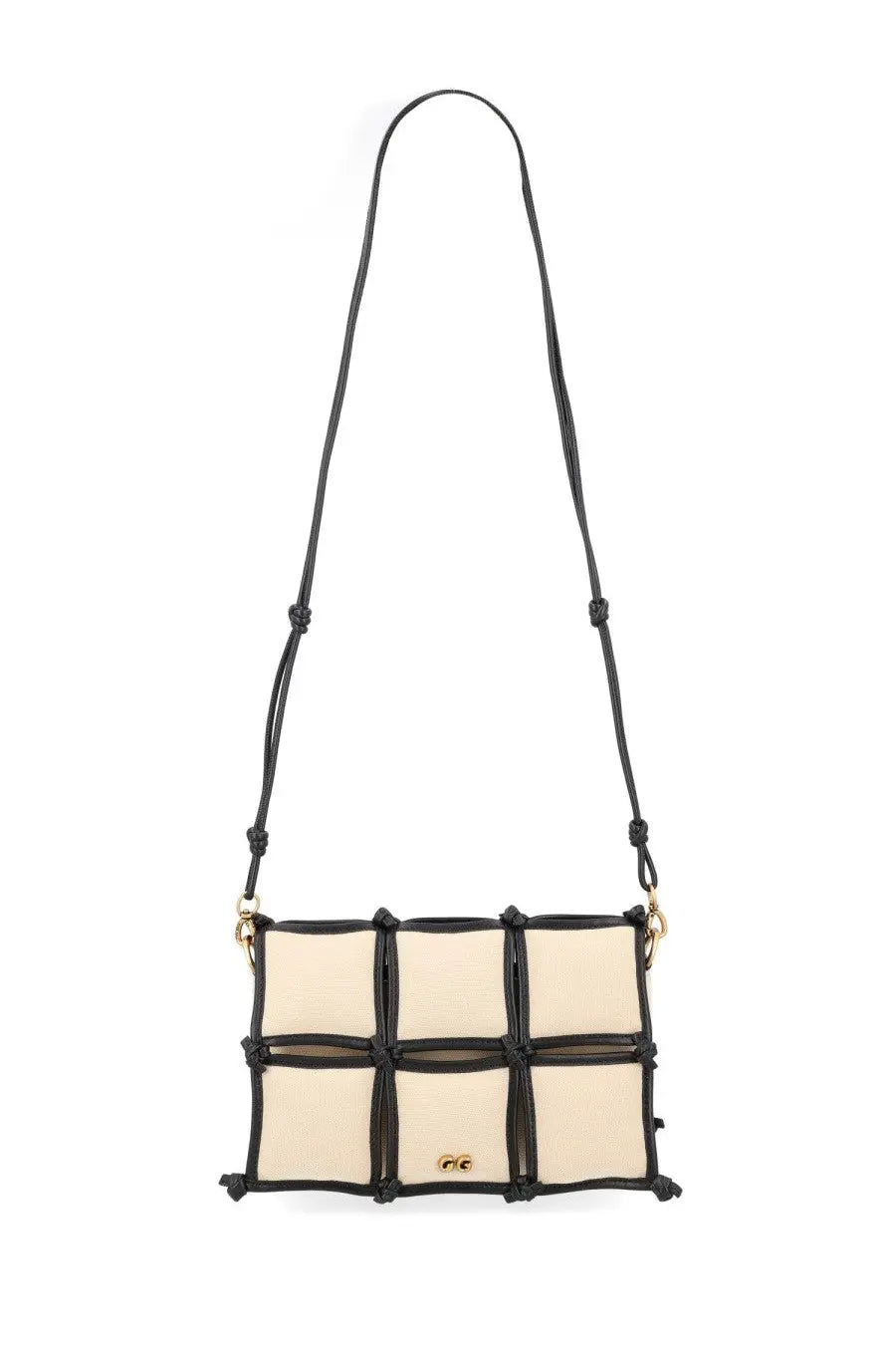 Cult Gaia women’s borsa puff con beige quilted crossbody bag in beige and black with woven strap