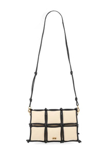 Cult Gaia women’s borsa puff con beige quilted crossbody bag in beige and black with woven strap