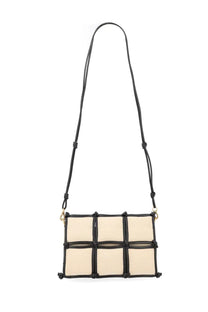 Beige and black woven crossbody bag with grid pattern by Cult Gaia womens borsa puff con beige