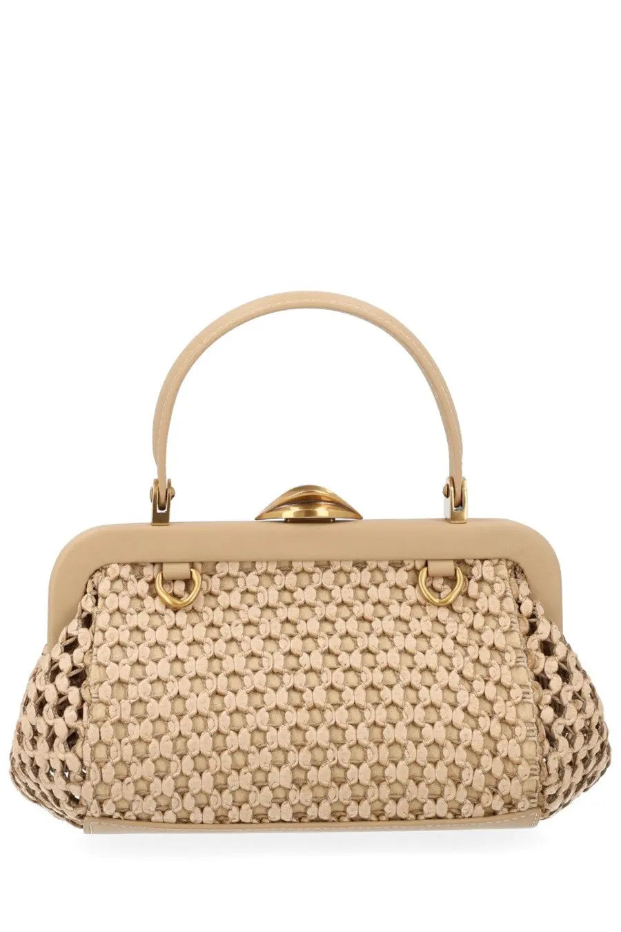 Cult Gaia women’s borsa zuma mini beige woven handbag with gold tone hardware and rounded top handle