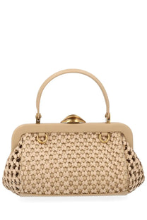 Cult Gaia women’s borsa zuma mini beige woven handbag with gold tone hardware and rounded top handle