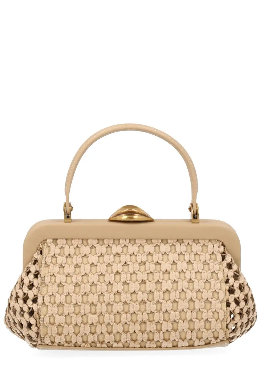Cult gaia women’s borsa zuma mini beige woven handbag with gold-tone clasp and handle for stylish carry