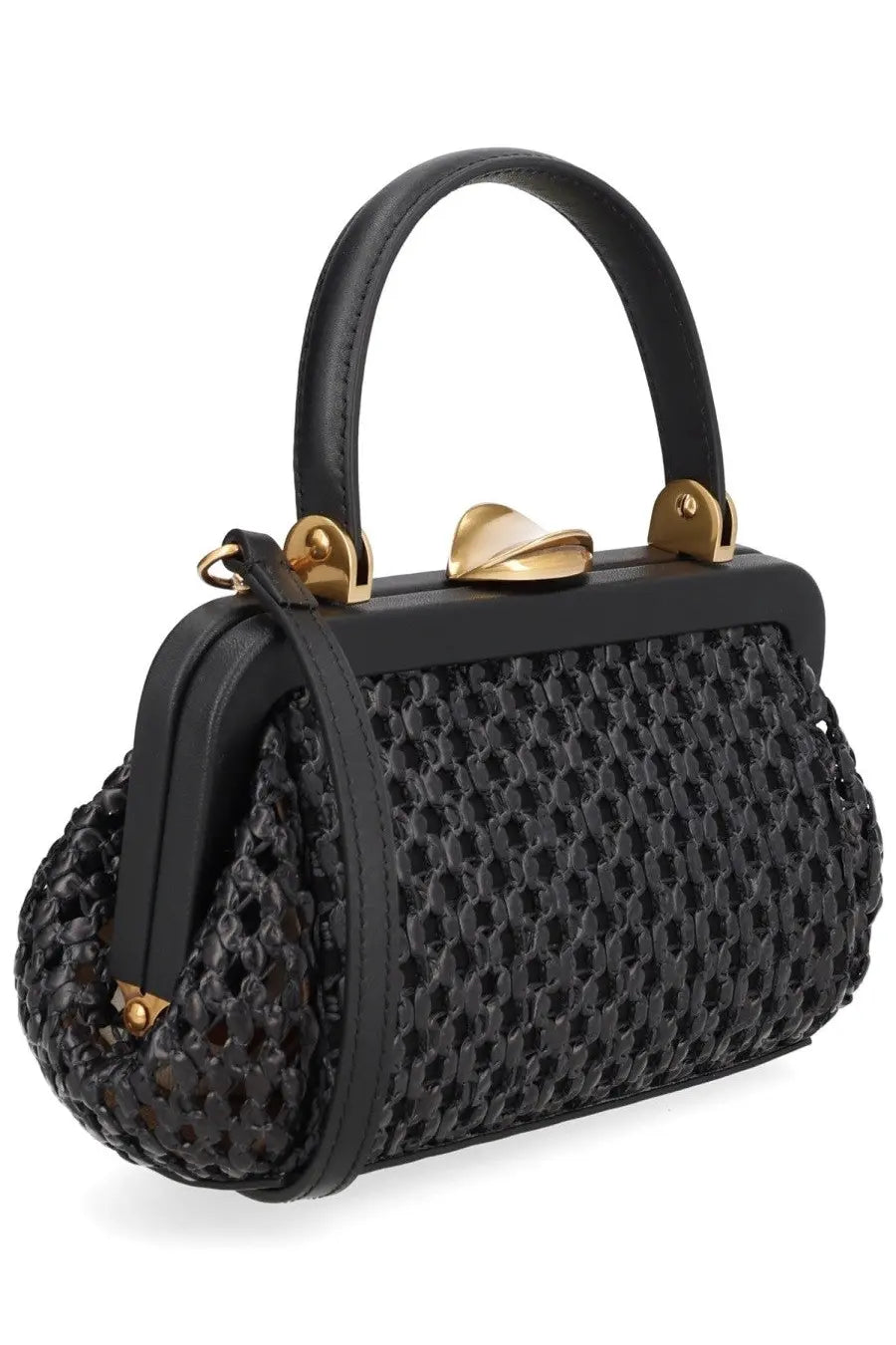 Cult gaia women’s borsa zuma mini black woven handbag with gold-tone hardware and curved top handle