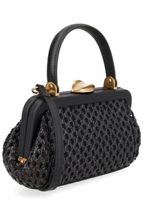 Cult gaia women’s borsa zuma mini black woven handbag with gold-tone hardware and curved top handle