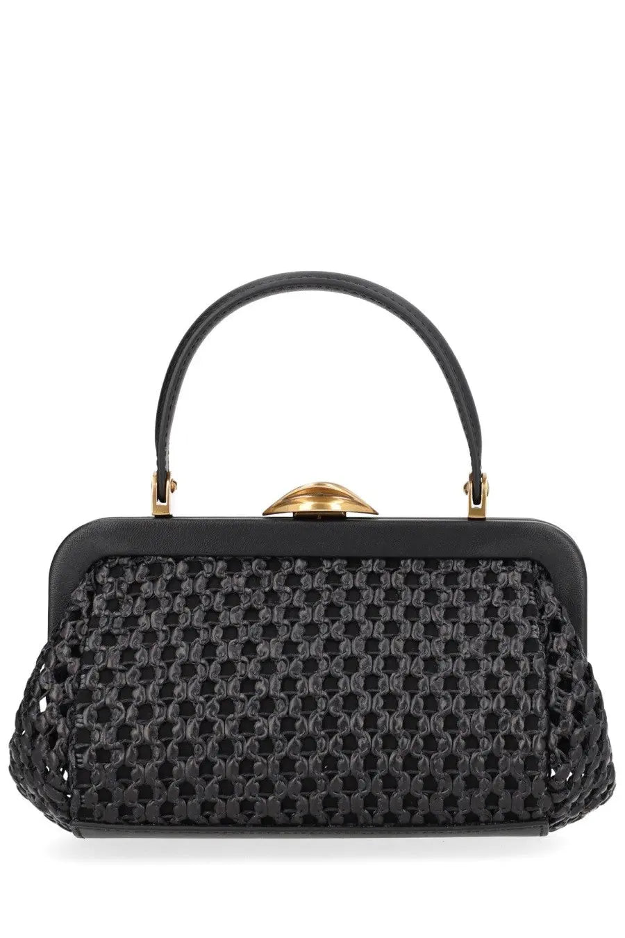 Cult gaia women’s borsa zuma mini black woven handbag with structured frame and gold tone clasp