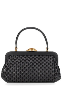 Cult gaia women’s borsa zuma mini black woven handbag with structured frame and gold tone clasp